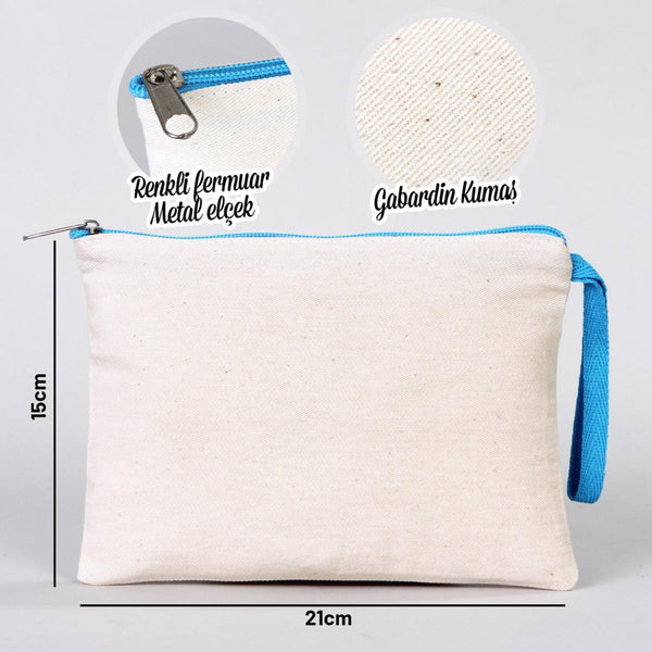 Blank Turquoise Zippered Clutch Bag – 8"x6" Reusable Cotton Pouch
