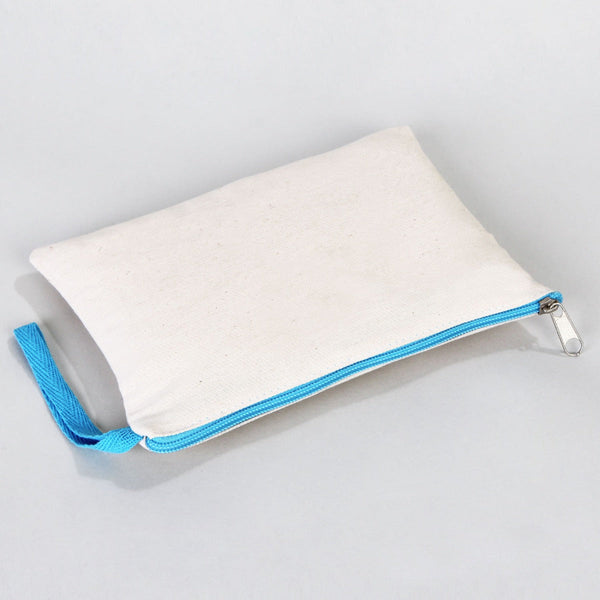 Blank Turquoise Zippered Clutch Bag – 8"x6" Reusable Cotton Pouch