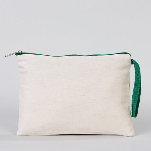 Blank Green Zippered Cotton Pouch – 8"x6" Plain & Durable Clutch Bag