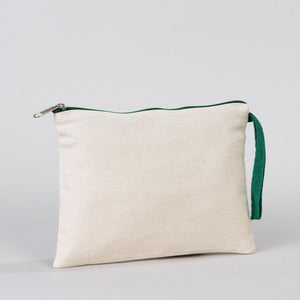 Blank Green Zippered Cotton Pouch – 8"x6" Plain & Durable Clutch Bag