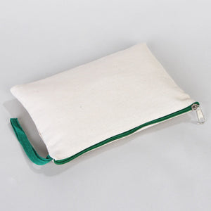 Blank Green Zippered Cotton Pouch – 8"x6" Plain & Durable Clutch Bag