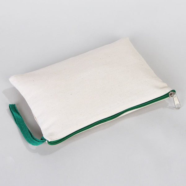 Blank Green Zippered Cotton Pouch – 8"x6" Plain & Durable Clutch Bag
