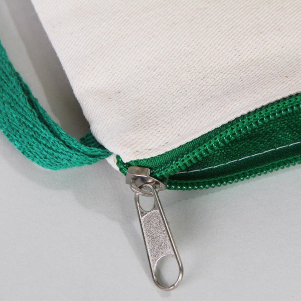 Blank Green Zippered Cotton Pouch – 8"x6" Plain & Durable Clutch Bag