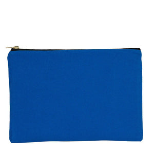 Blue pouch with a gold zipper on a white background