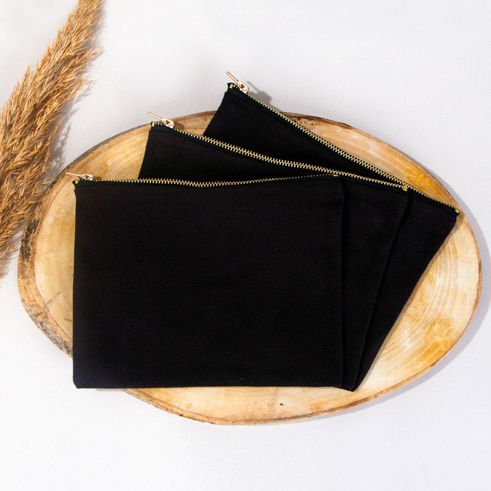Clutch Bag Black 8"x6" – Cotton Zipper Cosmetic & Reusable Makeup Pouch