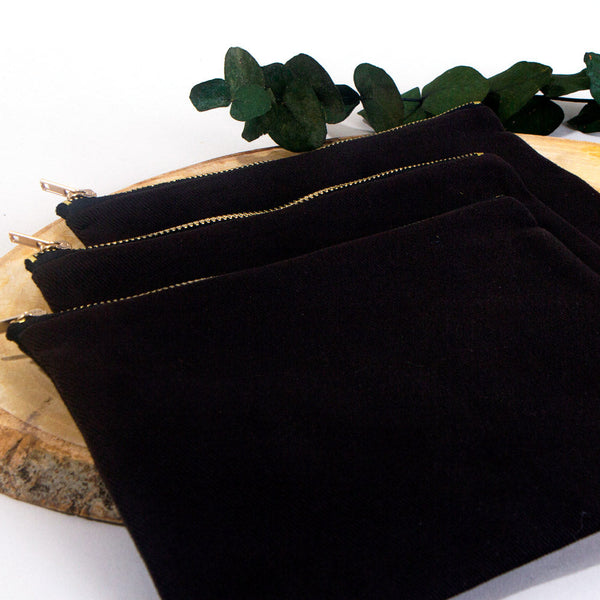 Clutch Bag Black 8"x6" – Cotton Zipper Cosmetic & Reusable Makeup Pouch