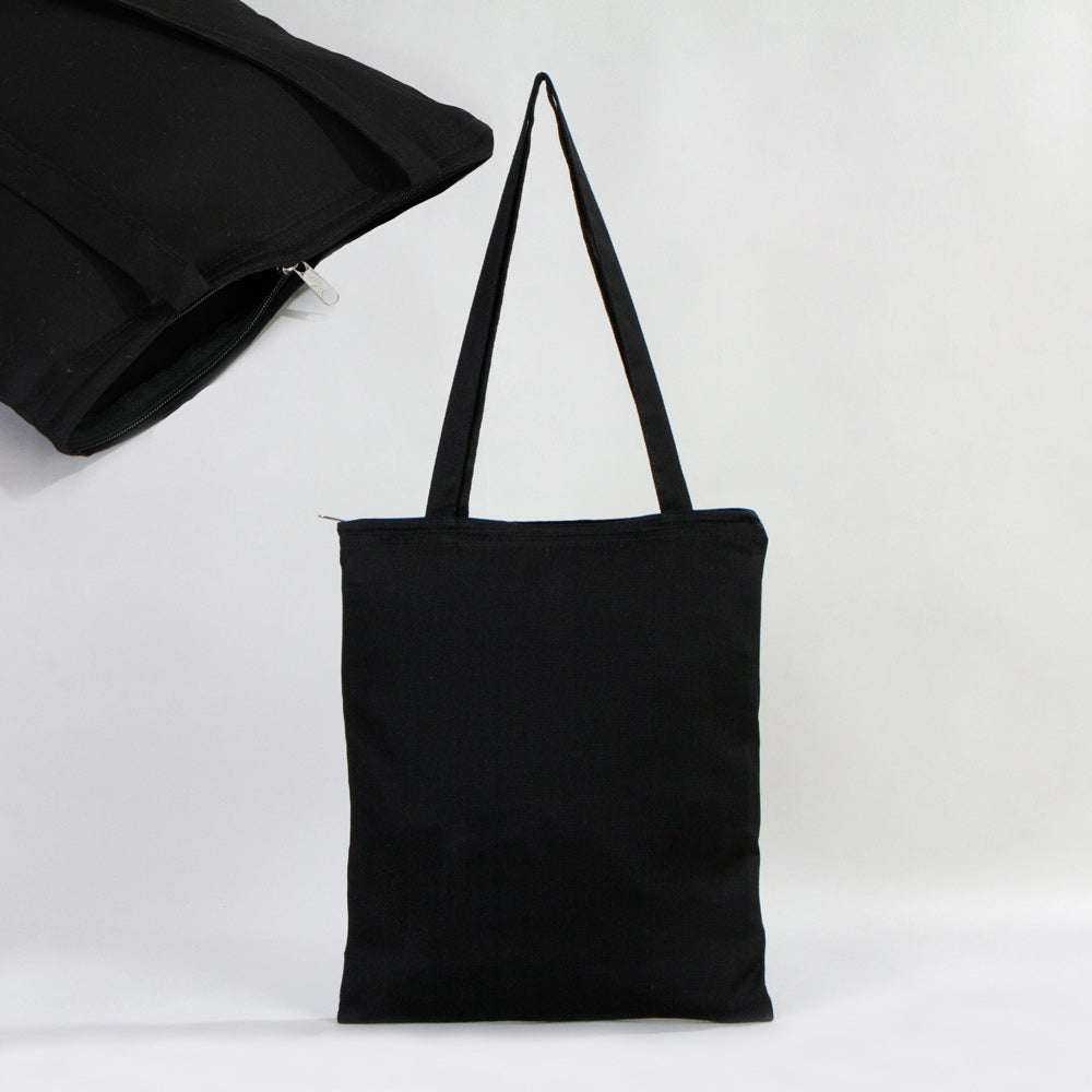 Black Gabardine Tote Bag With Zipper 14"W x 16"H – Blank Cotton Shopping & Gift Bag