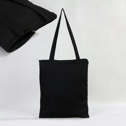 Black Gabardine Tote Bag With Zipper 14"W x 16"H – Blank Cotton Shopping & Gift Bag