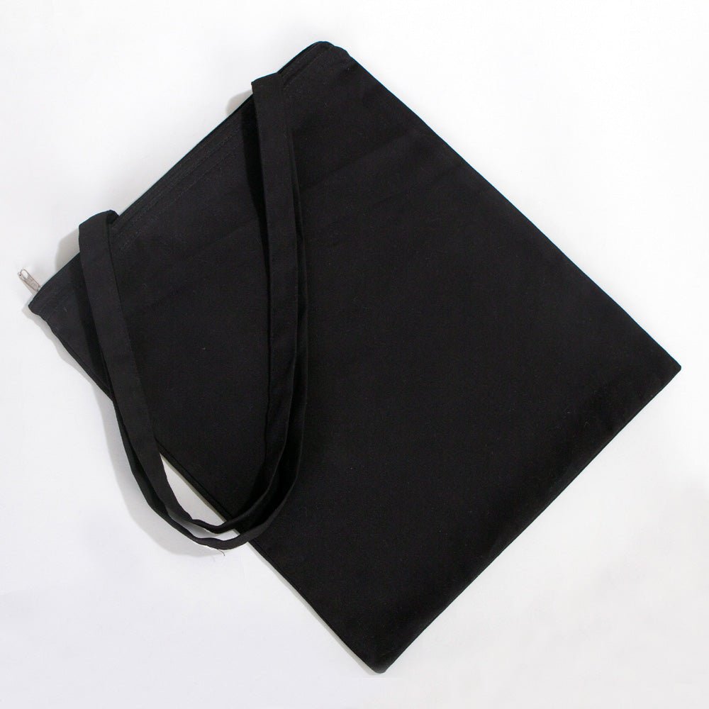 Black Gabardine Tote Bag With Zipper 14"W x 16"H – Blank Cotton Shopping & Gift Bag