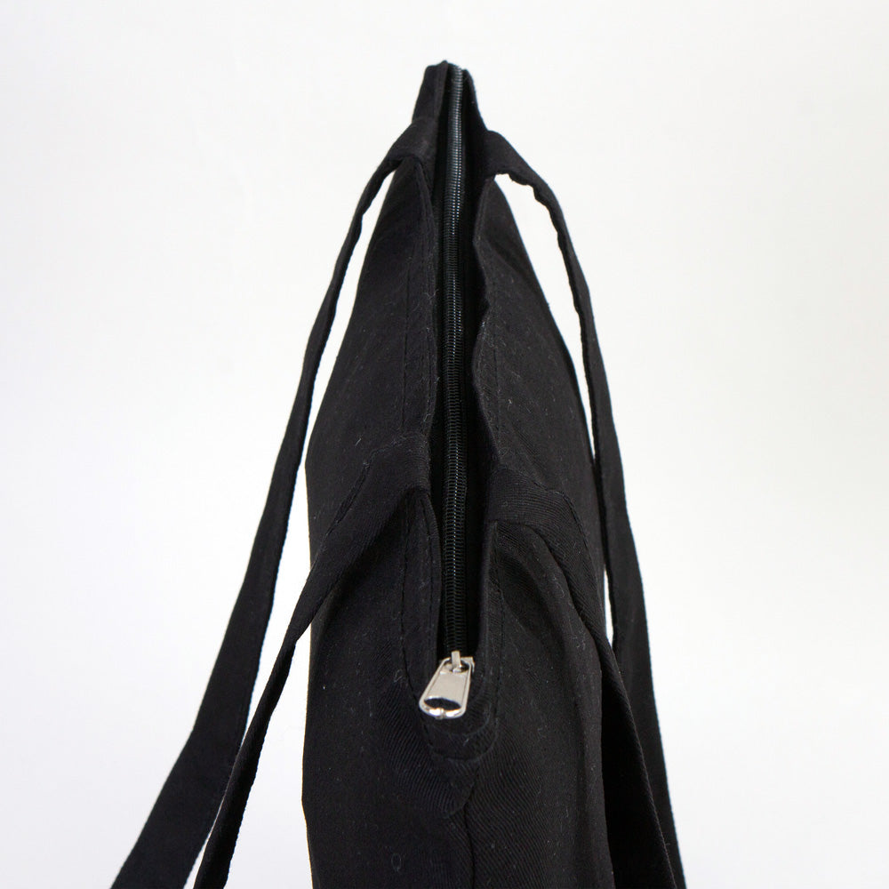 Black Gabardine Tote Bag With Zipper 14"W x 16"H – Blank Cotton Shopping & Gift Bag