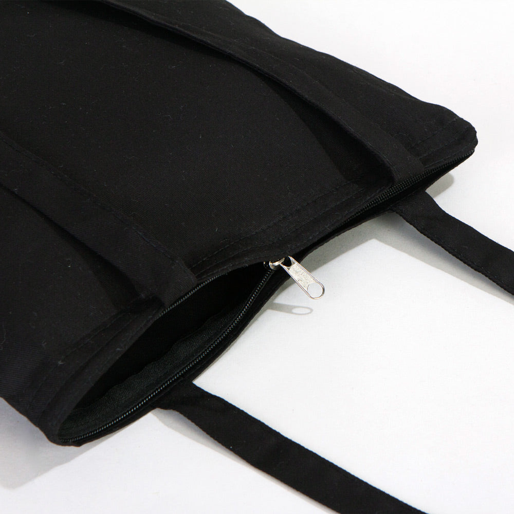 Black Gabardine Tote Bag With Zipper 14"W x 16"H – Blank Cotton Shopping & Gift Bag
