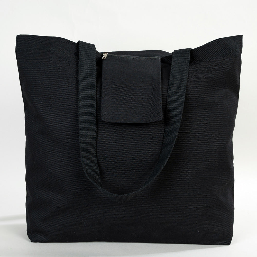 Black Canvas Beach Bag 19"x16"x4" – Large Eco-Friendly Tote for Shopping & Travel