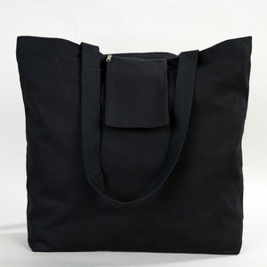 Black Canvas Beach Bag 19"x16"x4" – Large Eco-Friendly Tote for Shopping & Travel