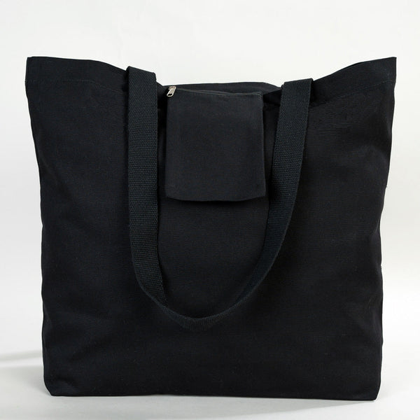 Black Canvas Beach Bag 19"x16"x4" – Large Eco-Friendly Tote for Shopping & Travel