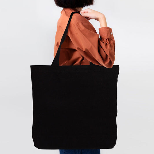Black Canvas Beach Bag 19"x16"x4" – Large Eco-Friendly Tote for Shopping & Travel