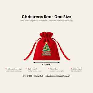 Small Christmas Gift Bags – Red Velvet Drawstring Pouches 4" × 5" (10 × 13 cm) with Rose Top, 18 Christmas & New Year 2027 Designs - Pamusan.com