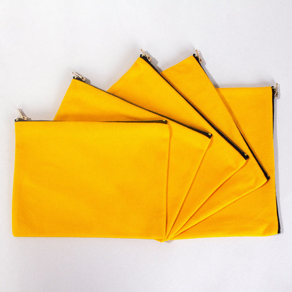 Yellow Cotton Clutch Bag – 8"x6" Reusable Cosmetic Makeup Zipper Pouch