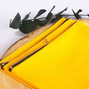 Yellow Cotton Clutch Bag – 8"x6" Reusable Cosmetic Makeup Zipper Pouch