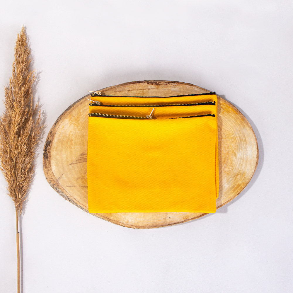 Yellow Cotton Clutch Bag – 8"x6" Reusable Cosmetic Makeup Zipper Pouch