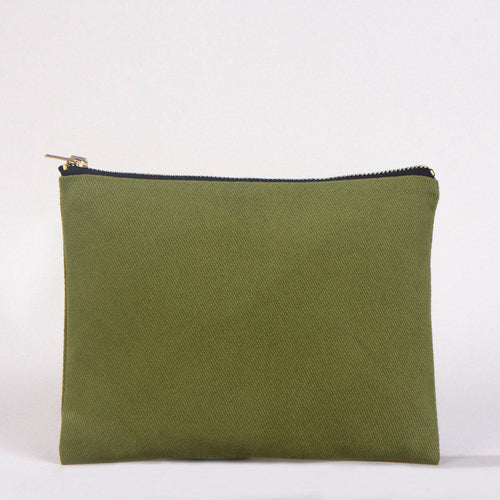 Plain Green Cotton Clutch Bag – 8"x6" Reusable Cosmetic Pouch