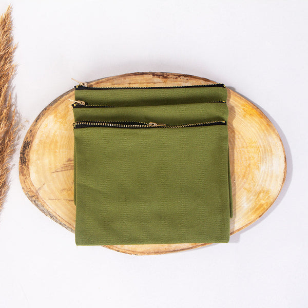 Plain Green Cotton Clutch Bag – 8"x6" Reusable Cosmetic Pouch