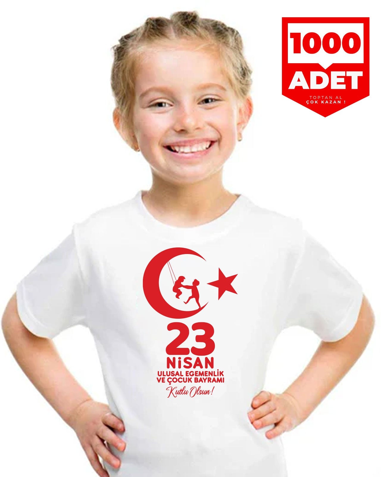 1000 Promotional Children's T-Shirts Printed 23Rd April - White - Single Color Printing