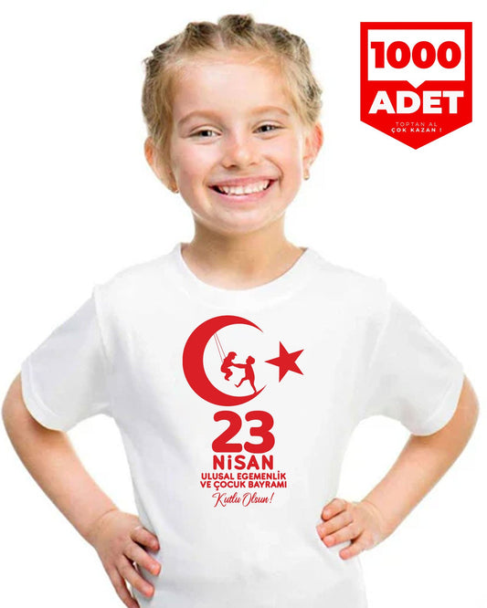 1000 Promotional Children's T-Shirts Printed 23Rd April - White - Single Color Printing