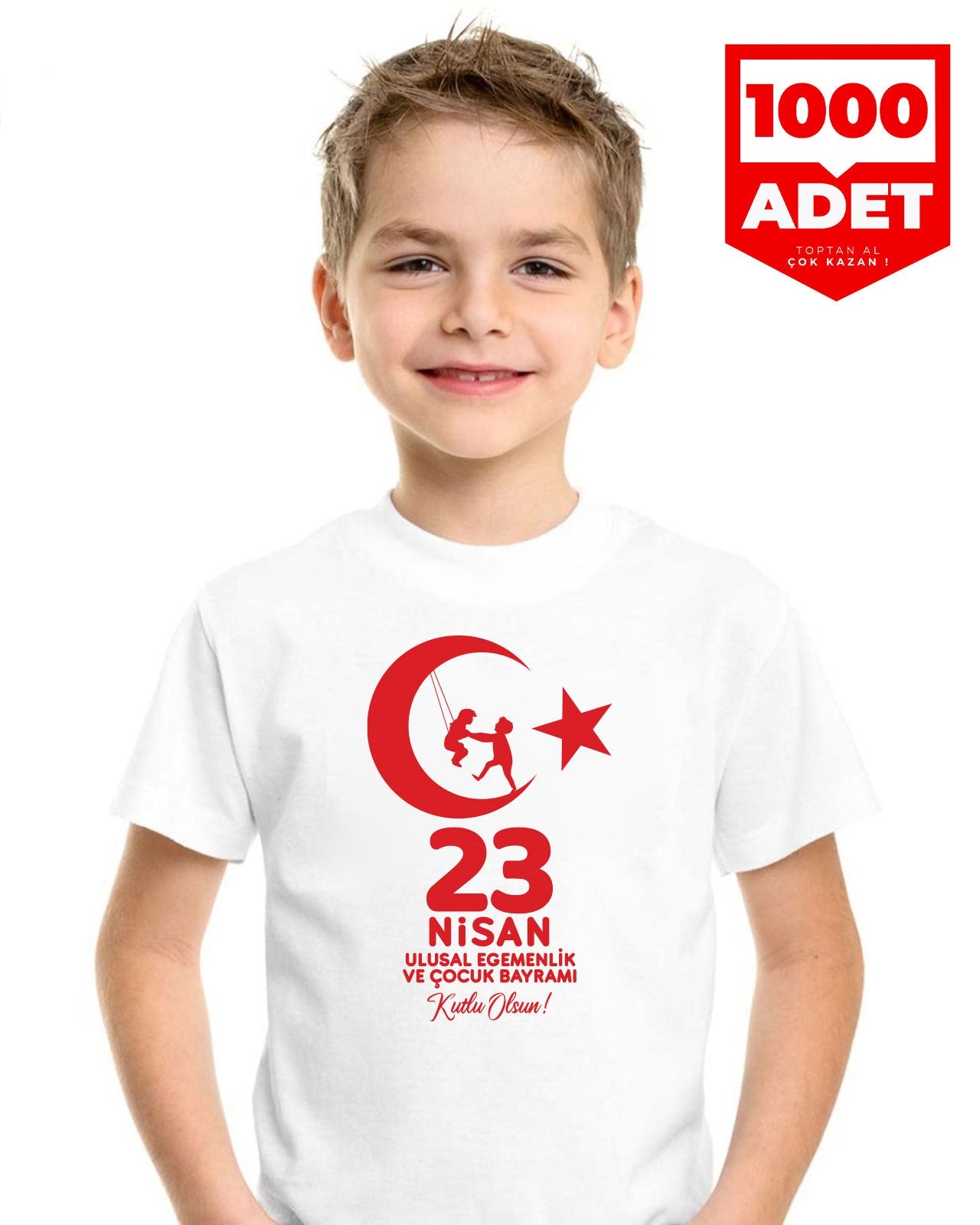 1000 Promotional Children's T-Shirts Printed 23Rd April - White - Single Color Printing