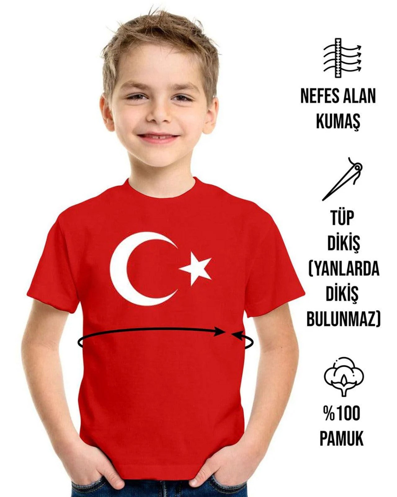 Moon Star Printed Red Kid T-Shirt - 1000 - Single Color Printing