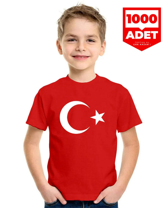 Moon Star Printed Red Kid T-Shirt - 1000 - Single Color Printing