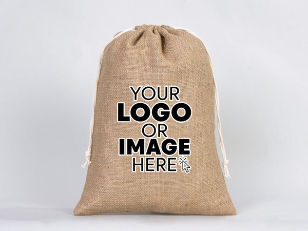 12x16 Coffee Burlap Tote Bags - Natural Jute Drawstring Gift Bags - Pamusan.com