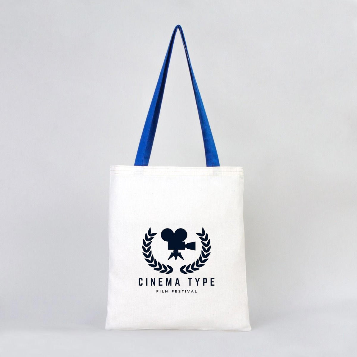 Tote Bags With Color Handles  14"W x 16"H (35 cm x 40 cm )  - Sax Blue  (Customize)