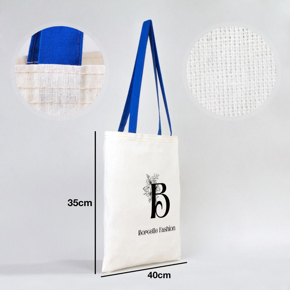 Tote Bags With Color Handles  14"W x 16"H (35 cm x 40 cm )  - Sax Blue  (Customize)