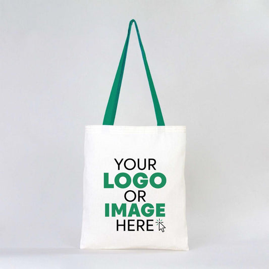 Tote Bags With Color Handles  14"W x 16"H (35 cm x 40 cm ) - Green ( Customize)