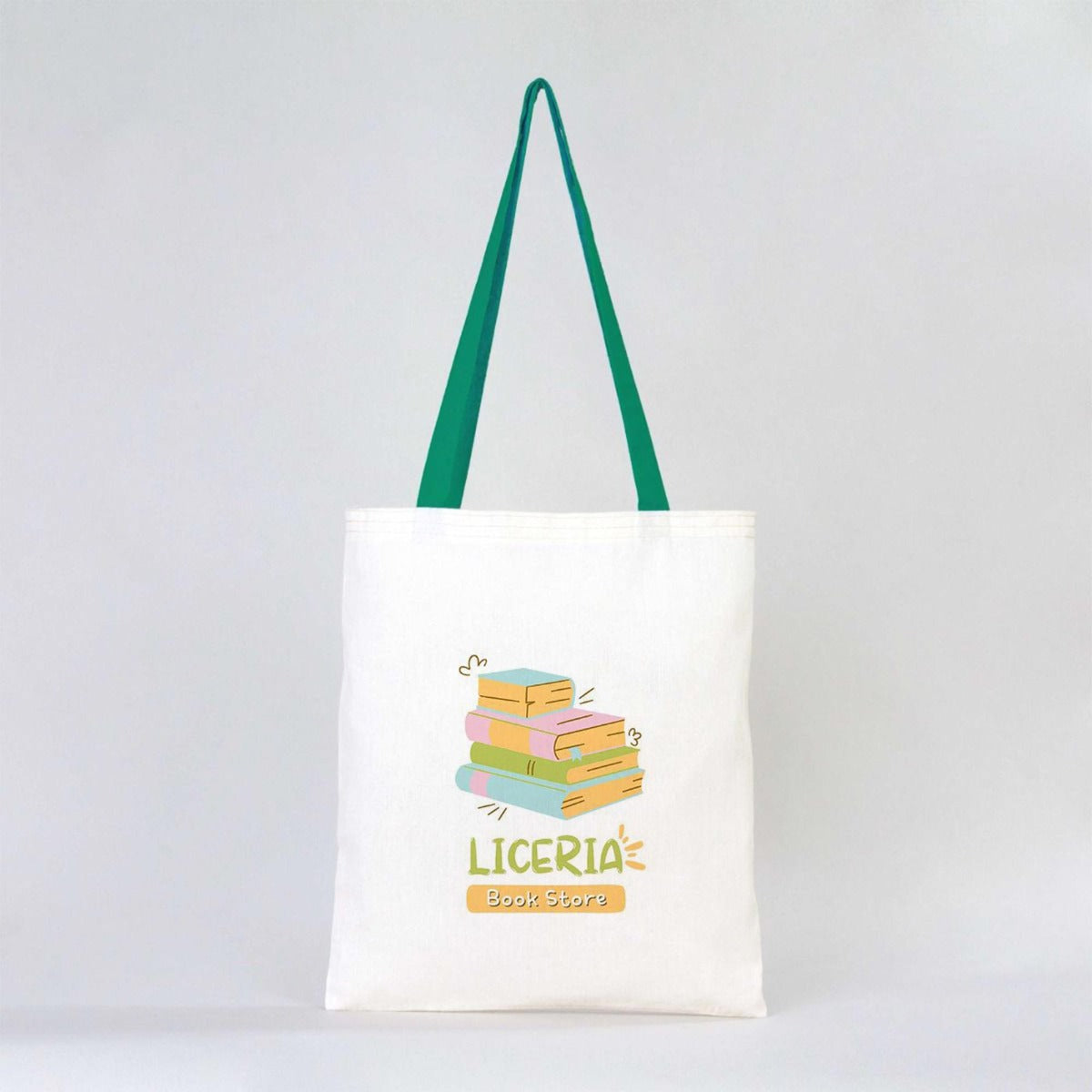 Tote Bags With Color Handles  14"W x 16"H (35 cm x 40 cm ) - Green ( Customize)