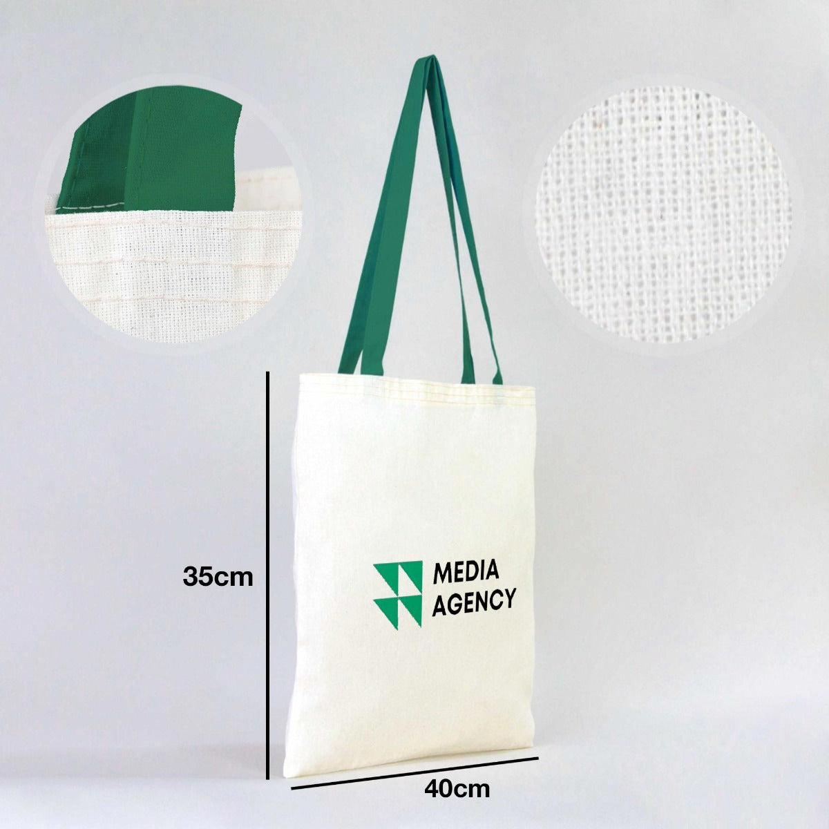 Tote Bags With Color Handles  14"W x 16"H (35 cm x 40 cm ) - Green ( Customize)