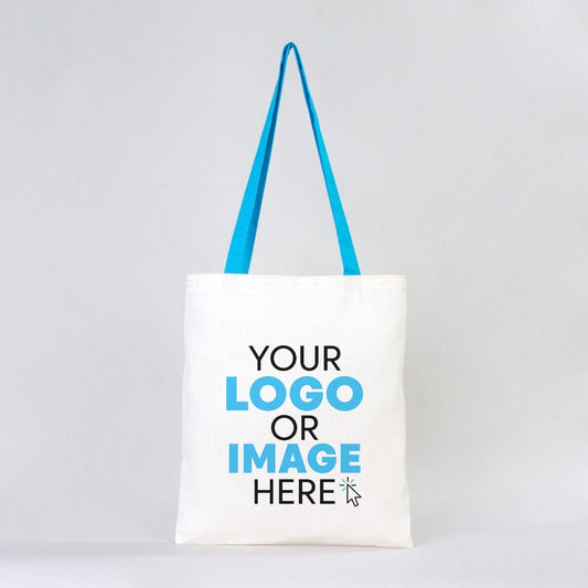 Tote Bags With Color Handles 14"W x 16"H (35 cm x 40 cm )  - Turquoise (Customize)