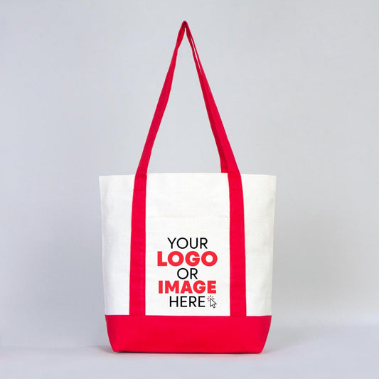 Trend Canvas Bag With Red Color Handles  16"W x 14"H x 5"L (40 cm x 35 cm x 12 cm) (Customize)