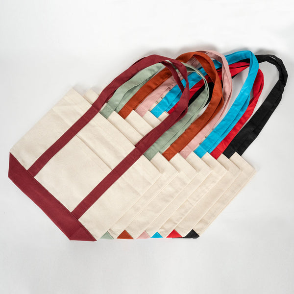 Large Canvas Tote Bag with Burgundy Handles – Sustainable & Heavy Duty Canvas Bag