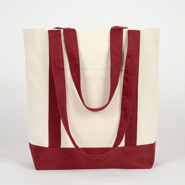 Large Canvas Tote Bag with Burgundy Handles – Sustainable & Heavy Duty Canvas Bag