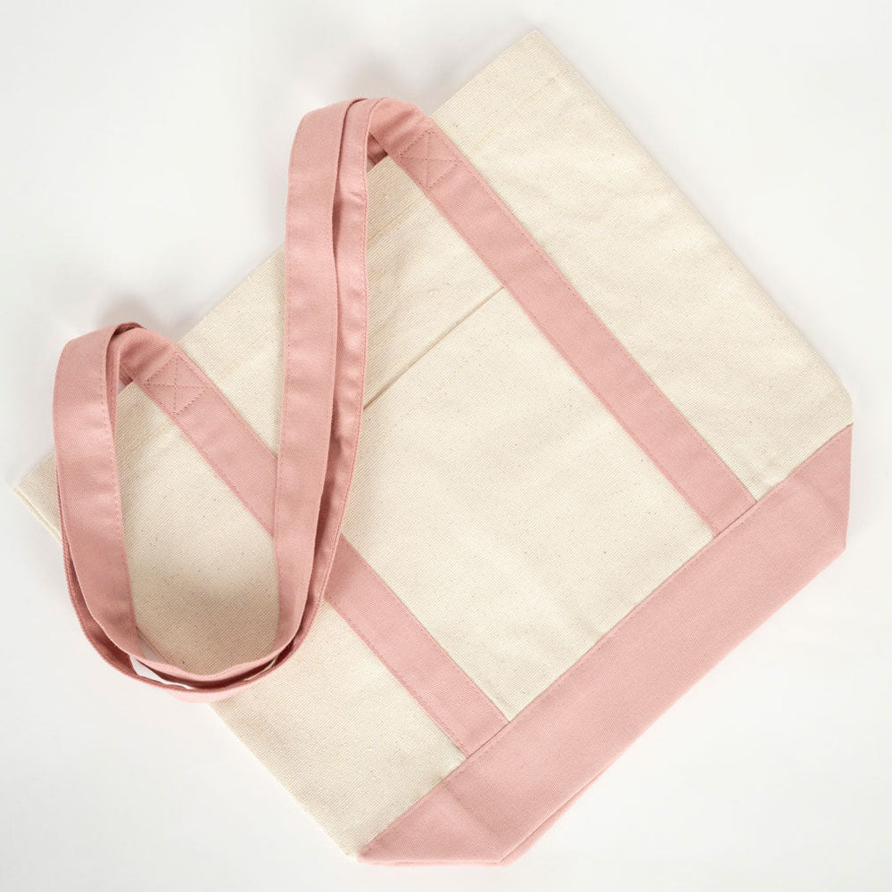 Large Blank Canvas Tote Bag with Pink Handles – 16"x14"x5", Eco-Friendly & Reusable