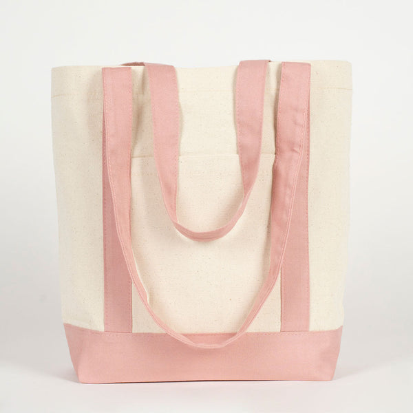 Large Blank Canvas Tote Bag with Pink Handles – 16"x14"x5", Eco-Friendly & Reusable