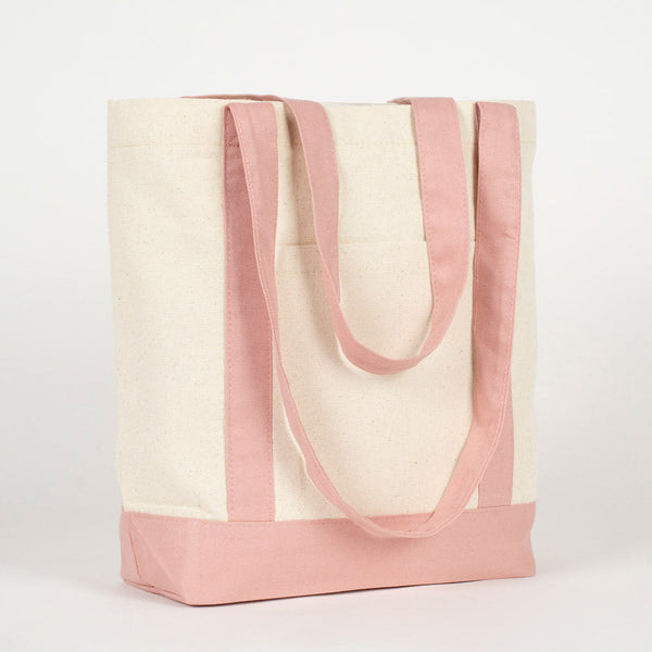 Large Blank Canvas Tote Bag with Pink Handles – 16"x14"x5", Eco-Friendly & Reusable