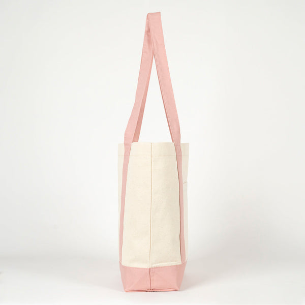 Large Blank Canvas Tote Bag with Pink Handles – 16"x14"x5", Eco-Friendly & Reusable