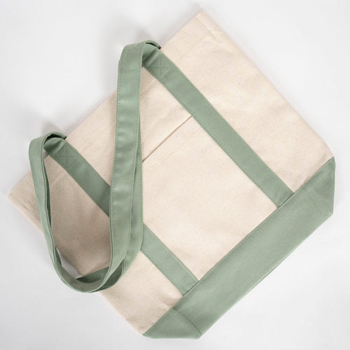 Oversized Cotton Canvas Tote Bag – Mint Green Handles, Durable & Reusable