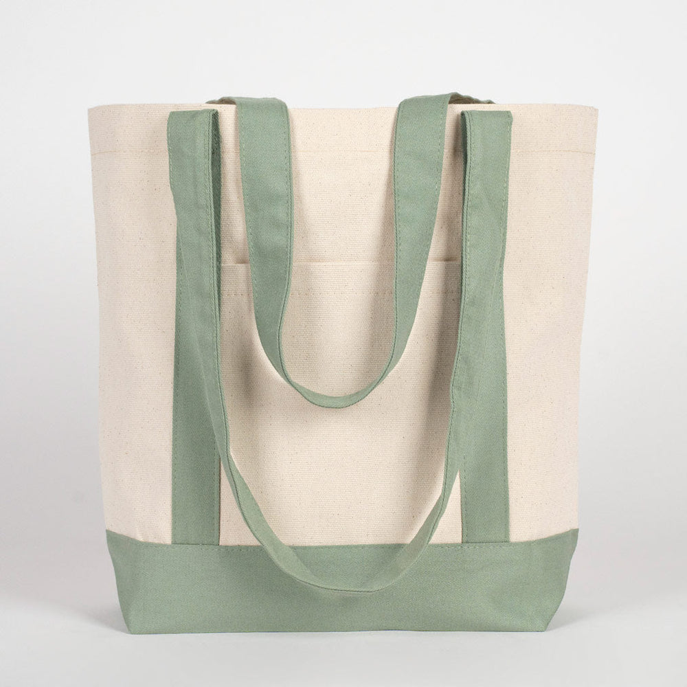 Oversized Cotton Canvas Tote Bag – Mint Green Handles, Durable & Reusable