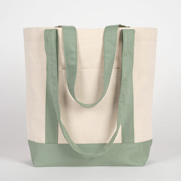 Oversized Cotton Canvas Tote Bag – Mint Green Handles, Durable & Reusable