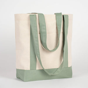 Oversized Cotton Canvas Tote Bag – Mint Green Handles, Durable & Reusable