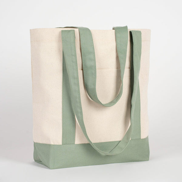 Oversized Cotton Canvas Tote Bag – Mint Green Handles, Durable & Reusable