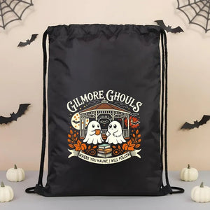 Trick or Treat Drawstring Bags – Black Waterproof Backpack with Spooky Prints - Pamusan.com